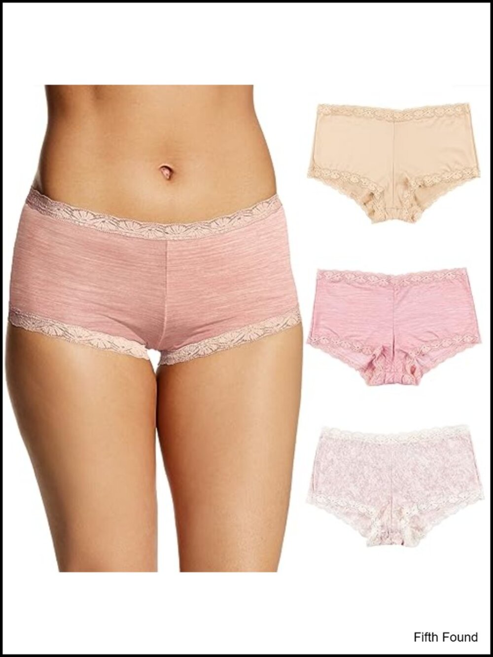 Maidenform Womens Boy Shorts Underwear 3-Pack Lace Trim Microfiber Cotton Gusset